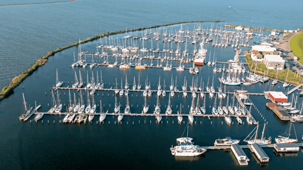 Aerial view Flevo Marina Lelystad Netherlands