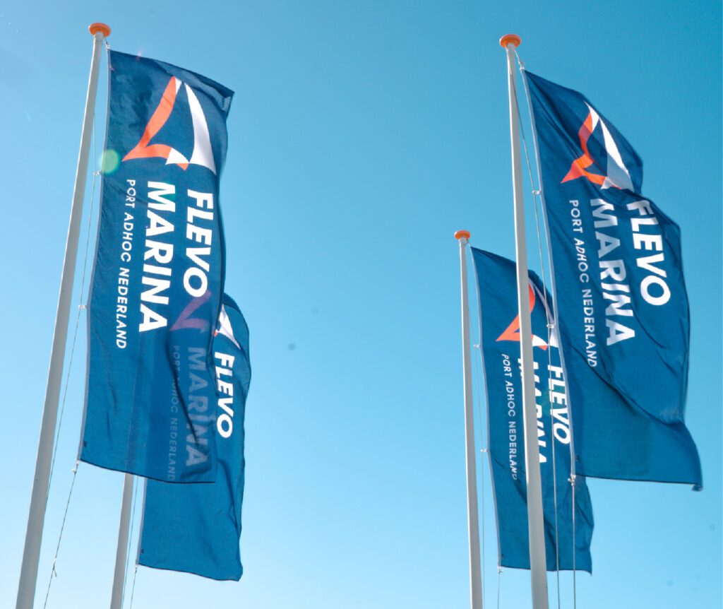 Flevo Marina flags sunny sky Netherlands